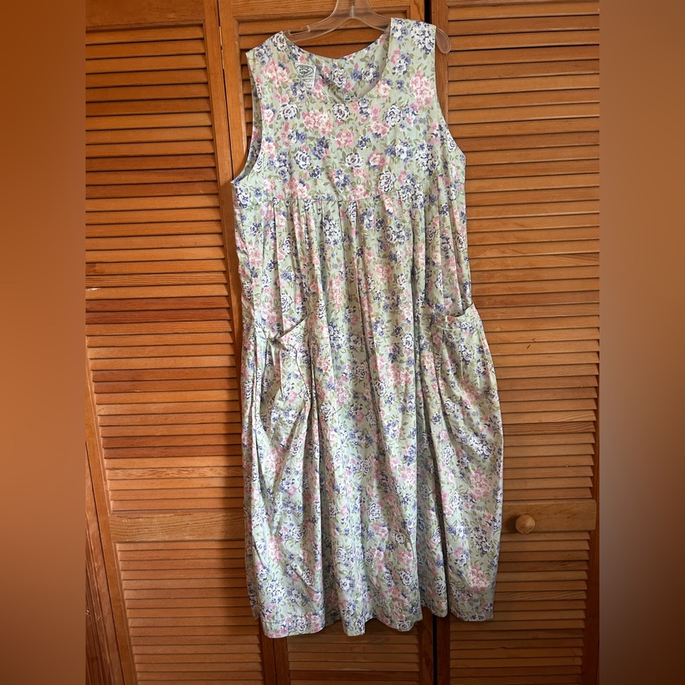 Vintage Laura Ashley Pastel Floral Cotton Pinafore Dress Sz 12 UK/ 10 US